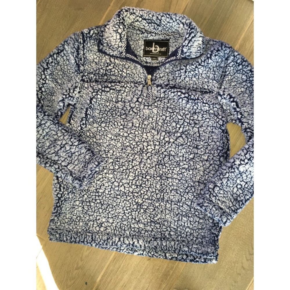 Boxercraft Blue size Youth Large Teddy Fuzzy Sharpa Pullover with Neck Zip